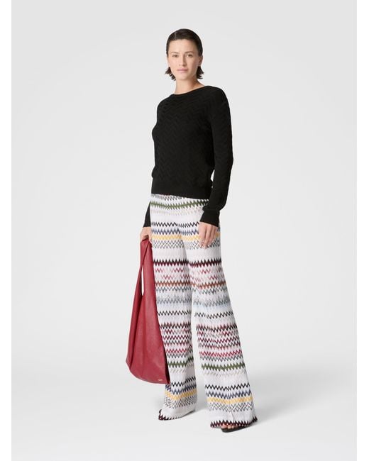 Missoni Black Stretch Chevron Cotton And Viscose Crewneck Sweater