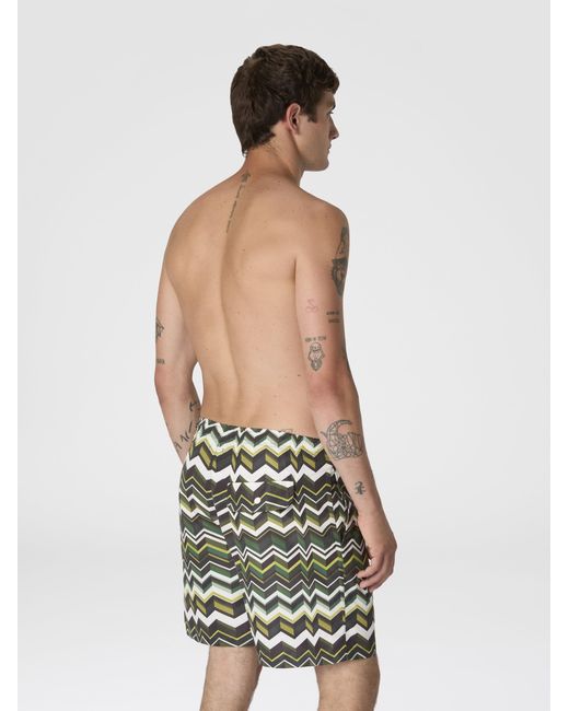 Missoni Green Long Swim Shorts With Irregular Zigzag Print for men