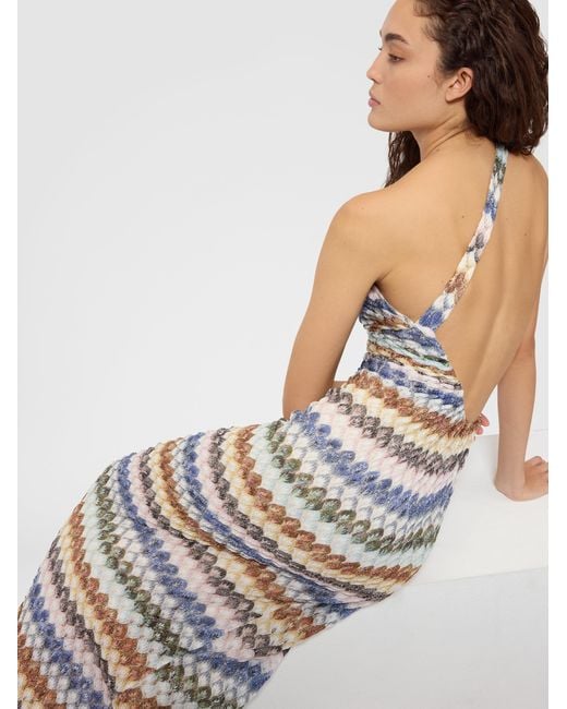 Missoni White One-Shoulder Viscose Lamé Long Dress