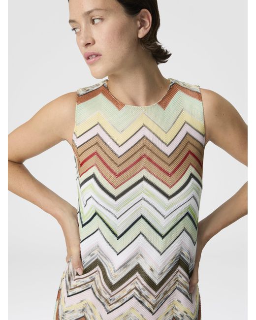 Missoni White Sleeveless Chevron Viscose And Cotton Mini Dress