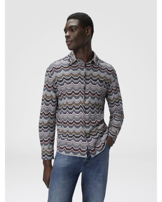 Missoni Gray Long Sleeve Shirt With Geometric Zigzag for men