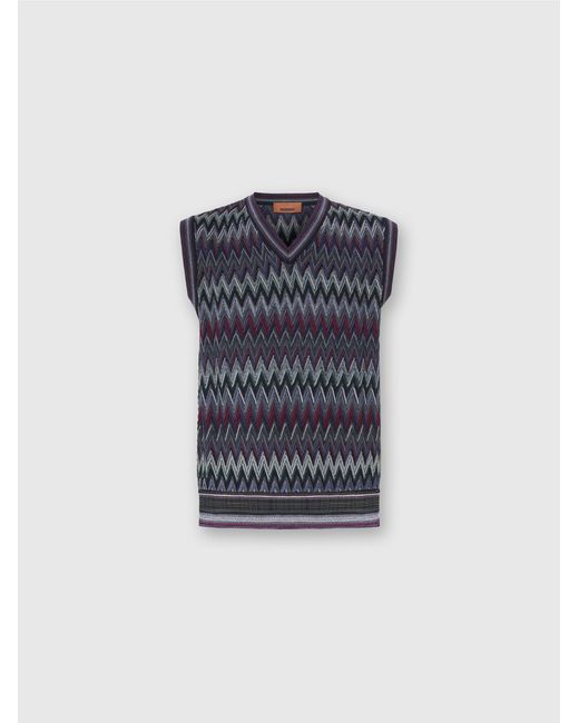 Missoni Blue V-Neck Vest With Zigzag Pattern for men