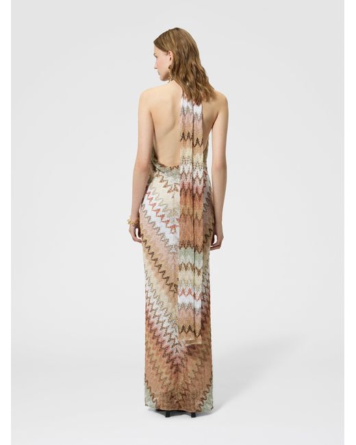 Missoni White Long Dress With Halterneck Neckline