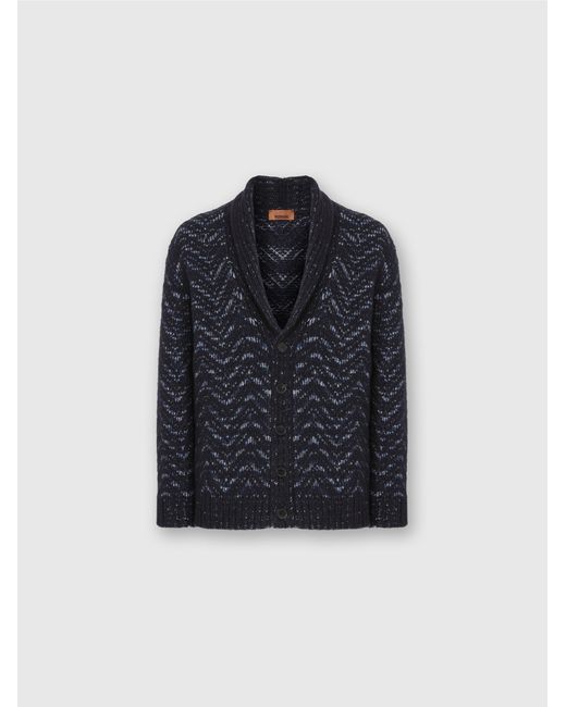 Missoni Blue Buttoned Cardigan With Chevron Pattern for men