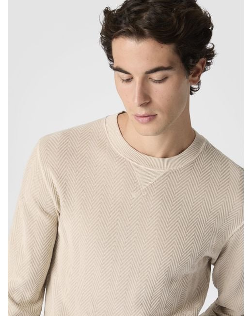 Missoni Natural Crew-Neck Cotton And Viscose Sweatshirt With Tone-On-Tone Zigzag Pattern for men