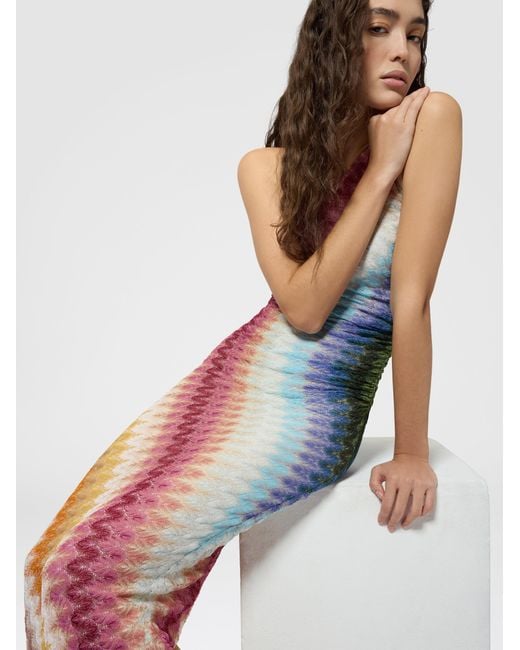 Missoni White One-Shoulder Long Viscose Lace Dress