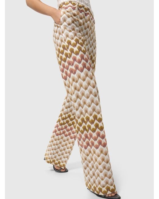 Missoni Natural Straight-Leg Viscose Lamé Trousers With Lace Motif