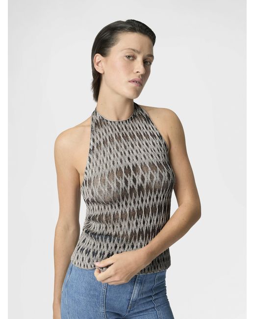 Missoni Gray 3D Diamond Mixed Viscose Top With Halter Neck