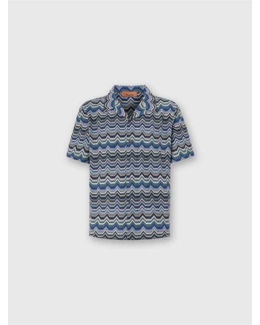 Missoni Blue Bowling Shirt With Geometric Zigzag for men