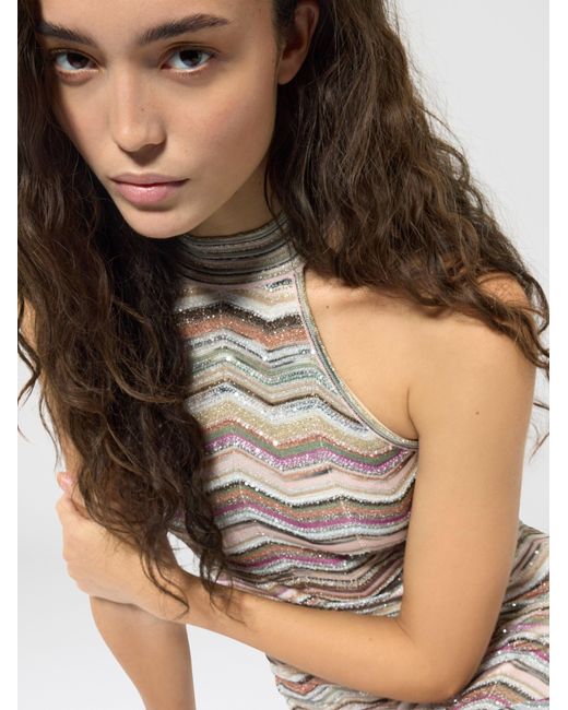 Missoni White Long Dress With Halterneck And Sequins