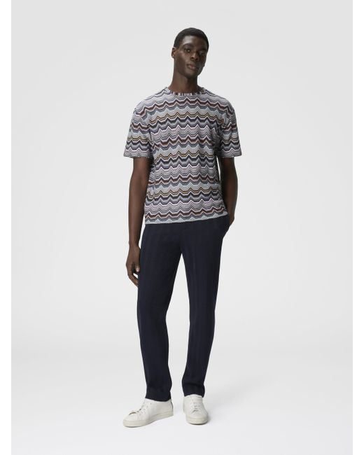 Missoni Gray Crew Neck T-Shirt With Geometric Zigzag for men