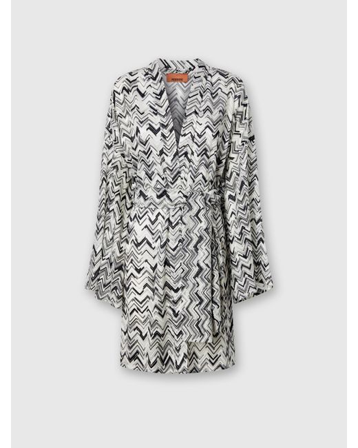 Missoni White Slub Zigzag Viscose-Blend Cover-Up Kimono With Belt