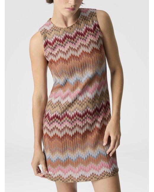 Missoni White Sleeveless Viscose Chevron Mini Dress