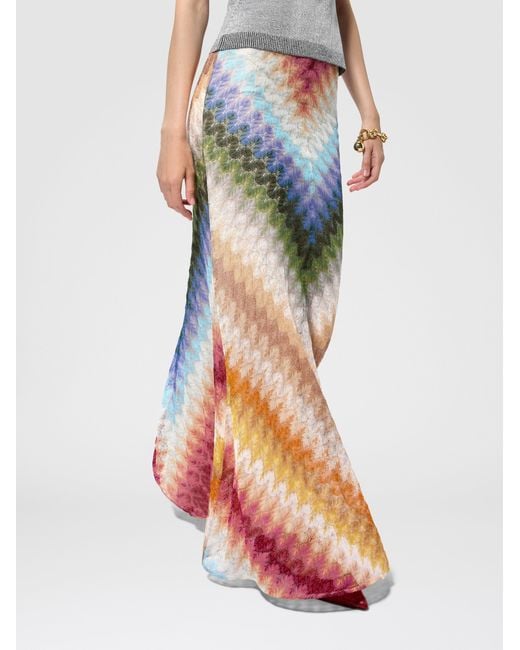 Missoni Blue Long Viscose Skirt With Lace Motif