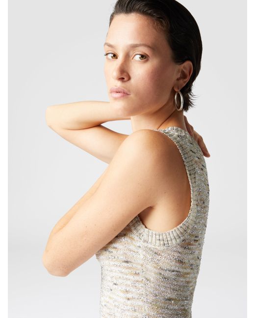 Mini-Robe Sans Manches En Maille Flammée À Sequins, Femme, Blanc & Taille Missoni en coloris White