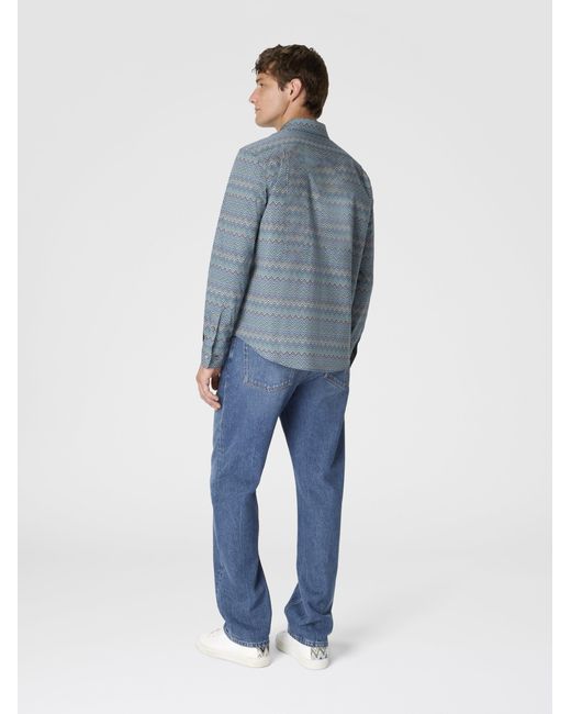Missoni Blue Poplin Cotton Shirt With Zigzag Pattern for men
