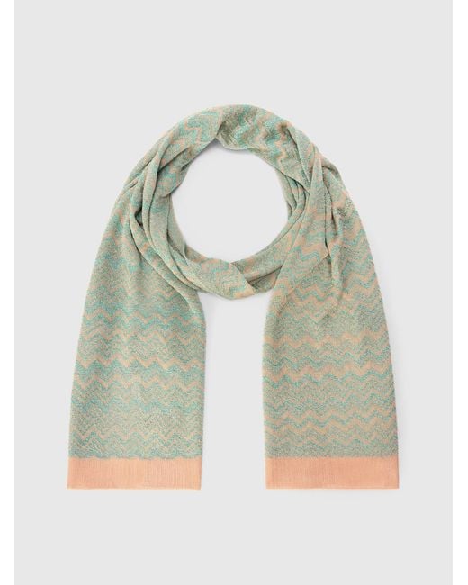 Missoni Green Zigzag Viscose-Blend Scarf With Ribbed Edge