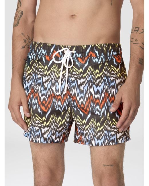 Missoni White Mid-Length Swim Shorts With Abstract Zigzag Print, & Multicoloured for men