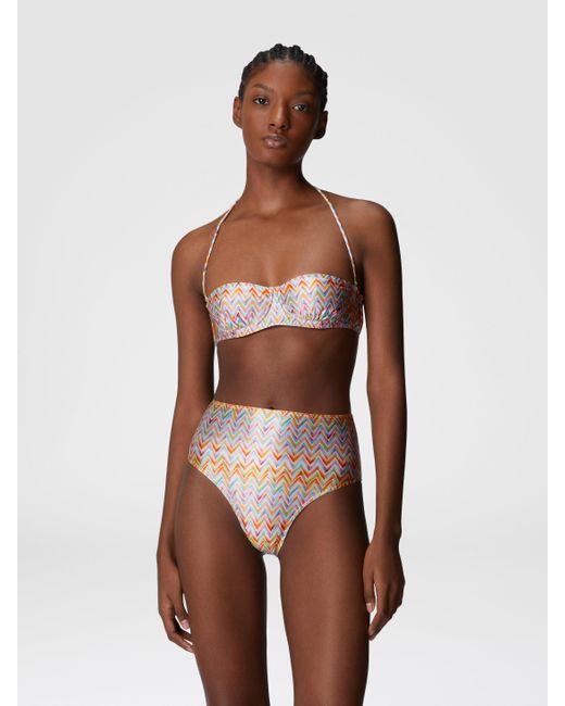 Missoni White Bikini With High-Waisted Bottoms And Zig Zag Pattern