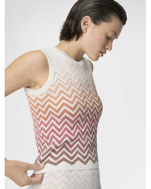 Missoni White Chevron Dégradé Cotton And Viscose Sleeveless Top
