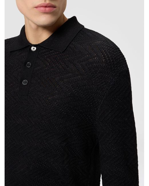 Missoni Black Long-Sleeve Cotton And Wool Chevron Polo Shirt for men
