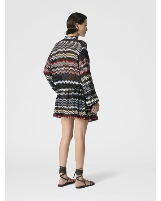 Missoni Multicolor Zigzag Viscose And Cotton Mini Dress With Bow, & Multicoloured