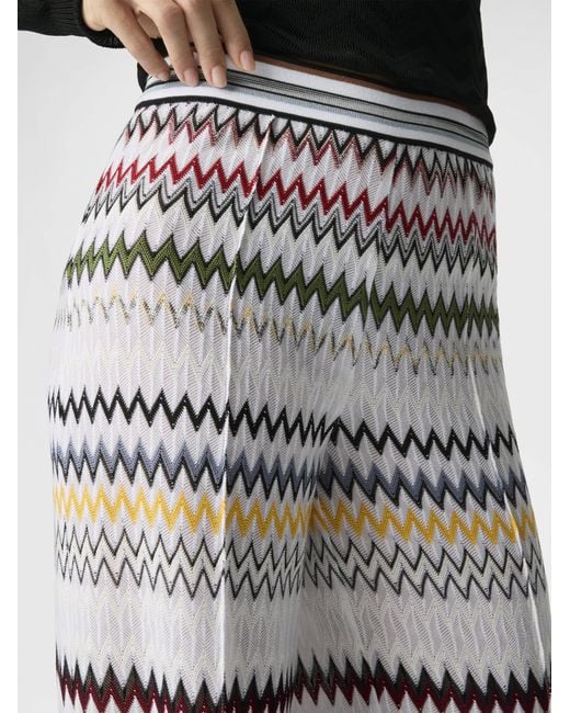 Missoni White Wide Zigzag Viscose And Cotton Trousers
