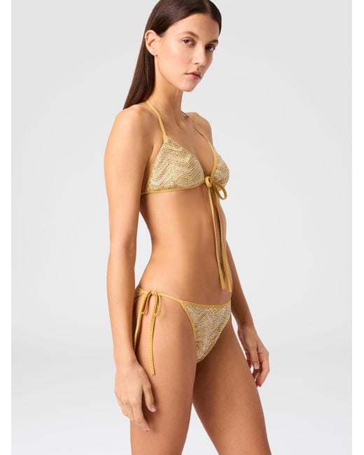 Missoni White Triangle Mesh Bikini With Zigzag Pattern And Sequins