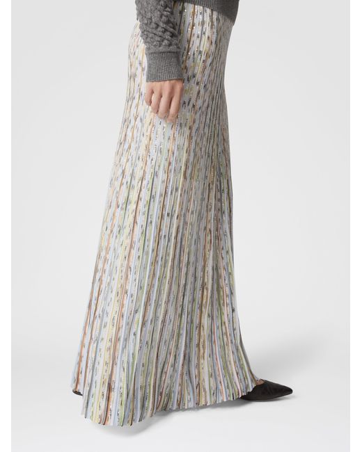 Missoni White Flame Ribbed Viscose Long Skirt With Sequins