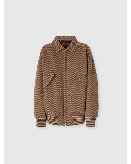 Missoni Brown Bomber Jacket With Irregular Chevron Pattern