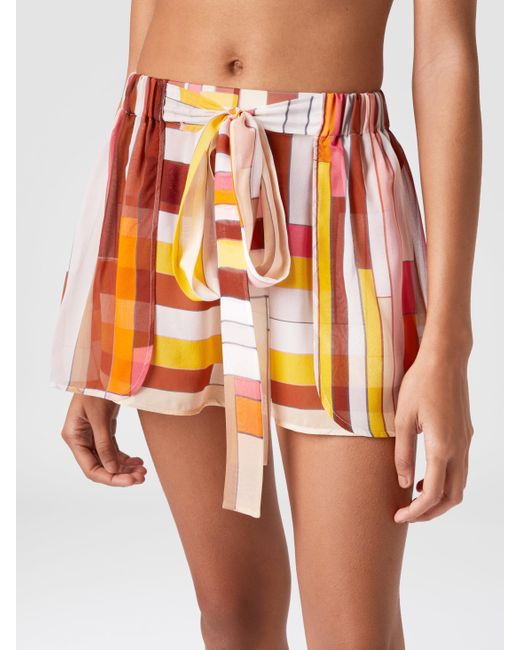 Missoni White Bedruckte Cover-Up-Shorts Aus Seide Mit Gürtel, Damen, Größe