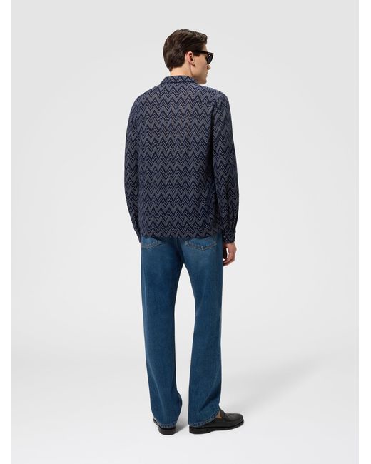Missoni Blue Cashmere Zig Zag Shirt for men