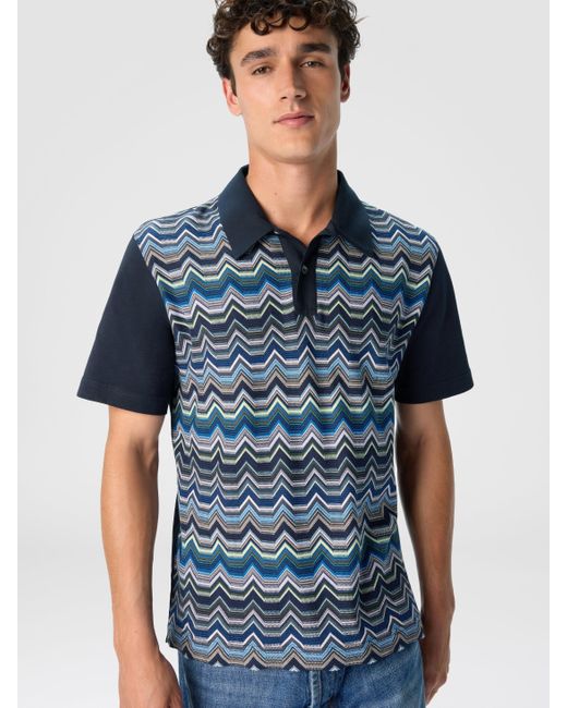 Missoni Blue Crew Neck Sweater With Wave Pattern for men