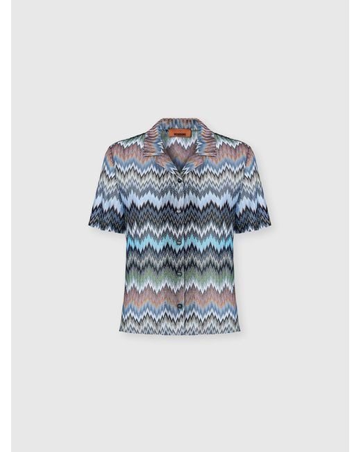 Missoni Blue Snake-Pattern Viscose Bowling Shirt