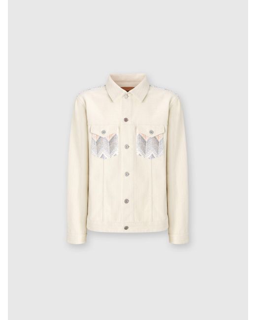 Missoni Natural Denim Jacket With Chevron Knit Inserts for men