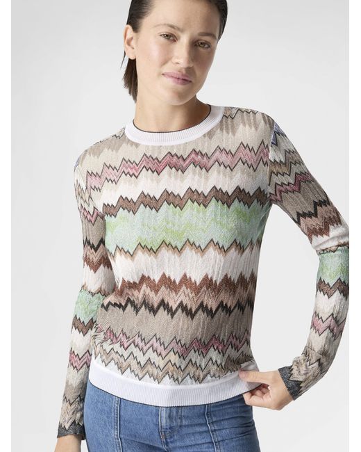 Missoni White Viscose Lamé Crewneck Sweater With Contrast Trim