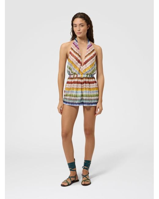 Missoni White Short Zig Zag Tulle Cover-Up Jumpsuit