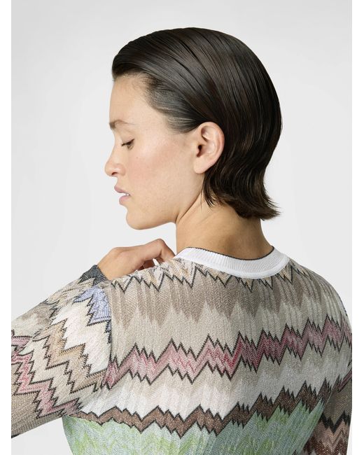 Missoni White Viscose Lamé Crewneck Sweater With Contrast Trim