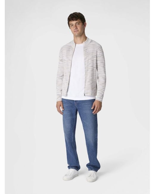Missoni White Ribbed Cotton Cardigan With Mock Neck And Flamed Texture for men