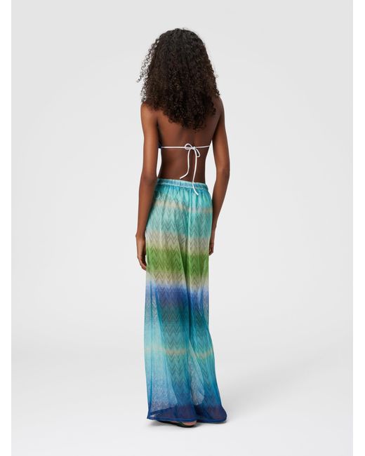 Missoni Blue Straight Pants With Faded Striped Pattern