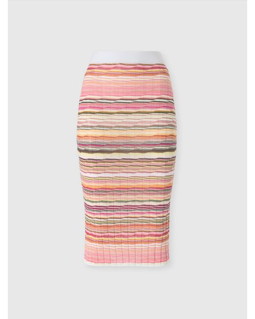 Missoni Pink Striped Cotton And Viscose Ribbed Midi Skirt