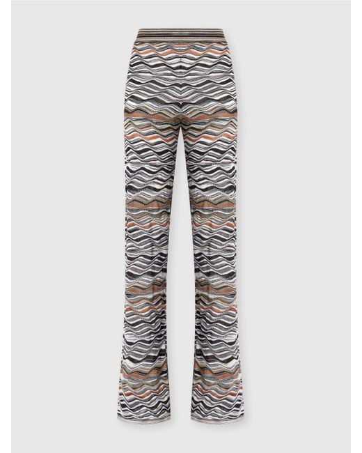 Missoni Gray Straight Long Pants With Wave Pattern