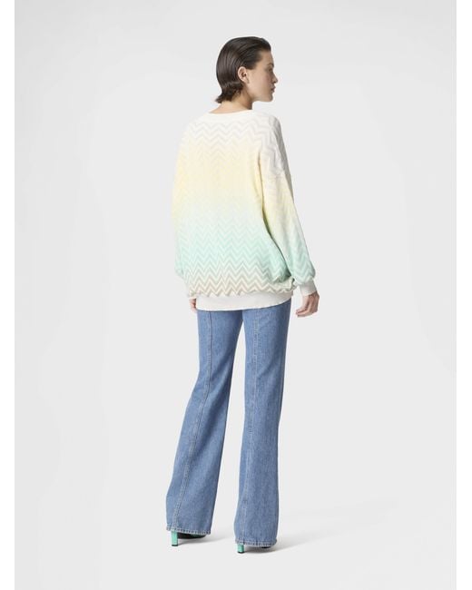Missoni Blue Chevron Dégradé Cotton And Viscose V-Neck Sweater