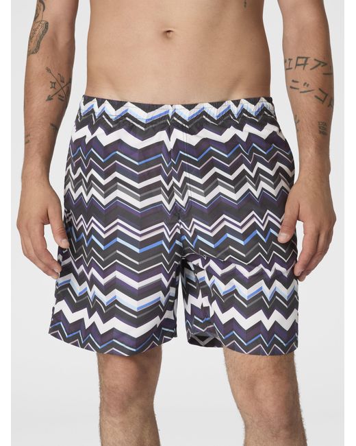 Missoni White Long Swim Shorts With Irregular Zigzag Print for men