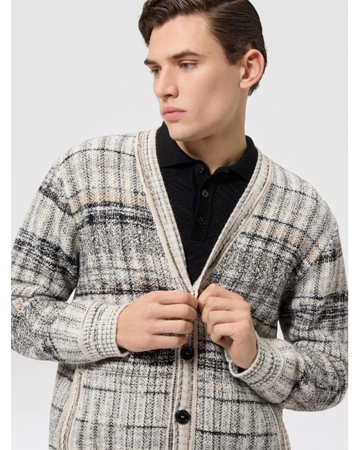 Missoni White Wool-Blend Check Cardigan With Side Pockets for men