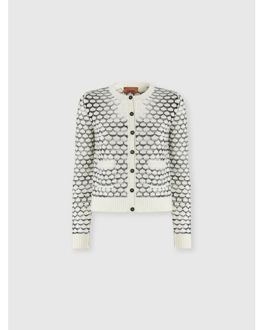 Missoni White Cashmere And Viscose Cardigan With Contrast Trim