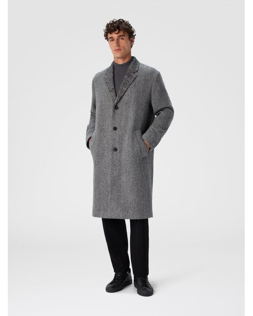 Missoni Gray Wool Cloth Coat With Chevron Pattern for men