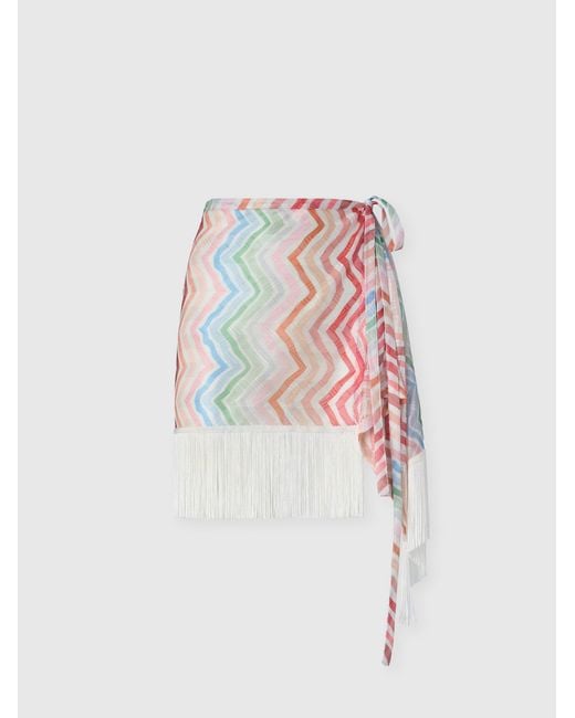 Missoni White Wrap Mini Skirt With Zig Zag Print