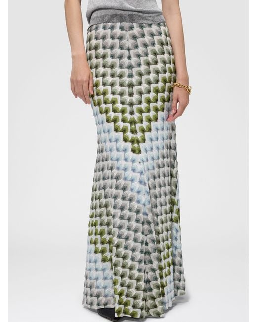 Missoni Green Long Viscose Lamé Skirt With Lace Motif