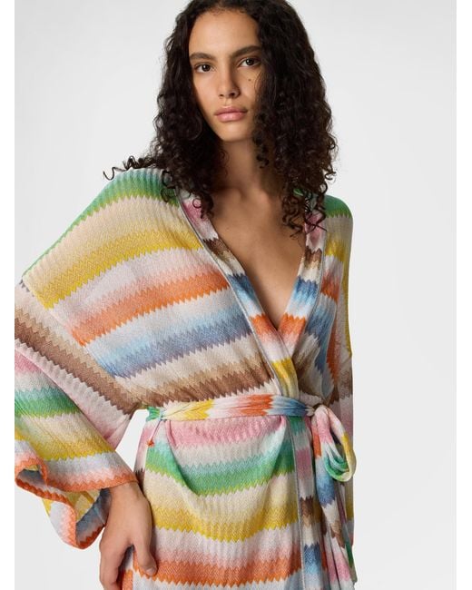 Missoni White Short Kimono Cover-Up With Dégradé Zigzag Pattern
